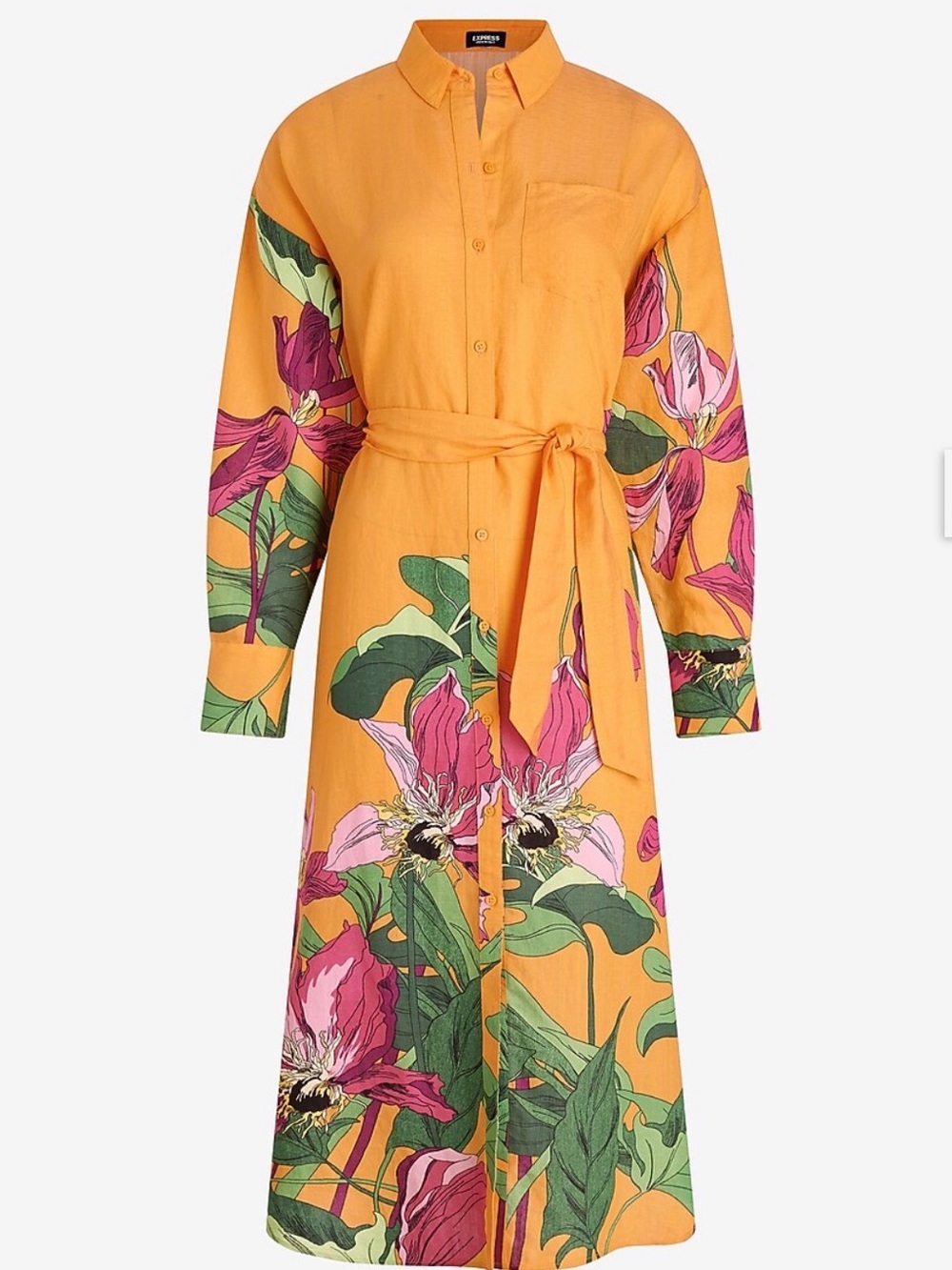 Express Bright Orange Button-Front Dress